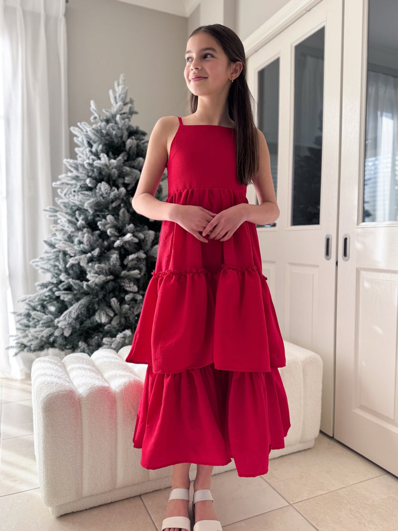 Sabrina Girls Red Christmas Maxi Dress - A Little Lacey