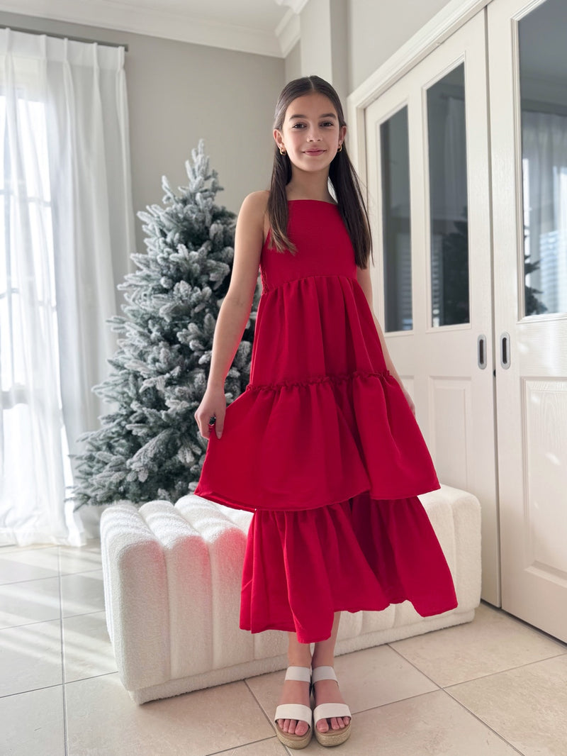 Sabrina Girls Red Christmas Maxi Dress - A Little Lacey
