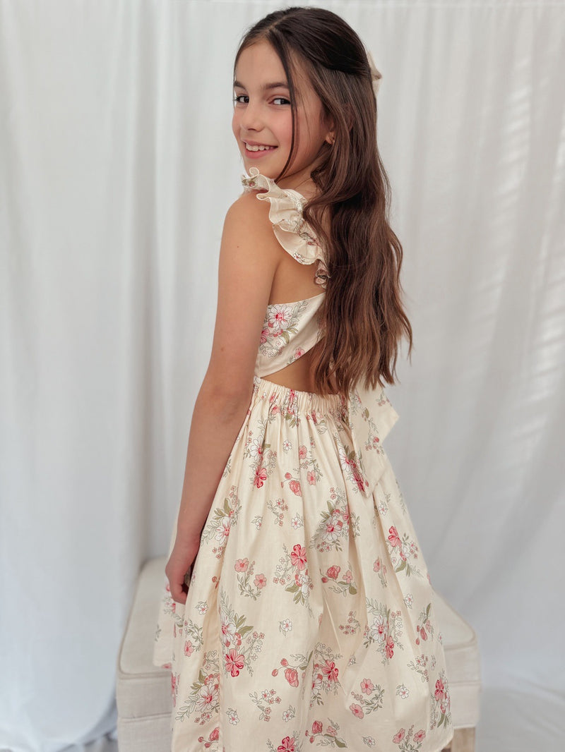 Sadie Girls Floral Tie-Back Dress - A Little Lacey