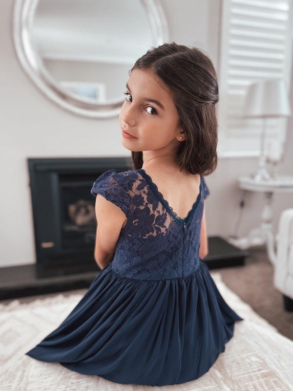 Sasha Girls Navy Blue Dress – A Little Lacey - Main Image