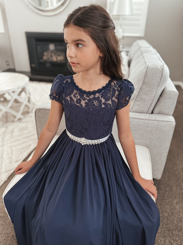 Sasha Girls Navy Blue Dress - Tulle & Lace Edit