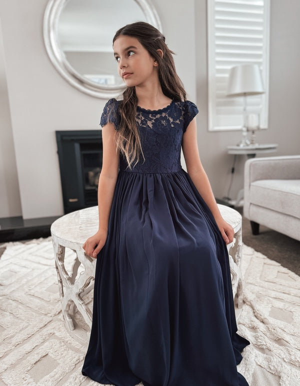 Sasha Girls Navy Blue Dress - Flower Girl Dresses