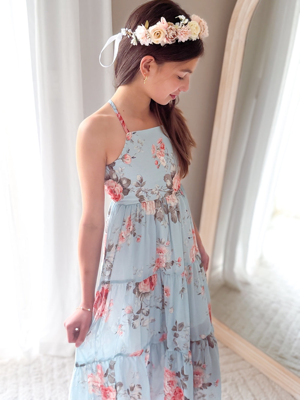 Savannah Girls Dusty Blue Maxi Dress - Girls Floral Dresses