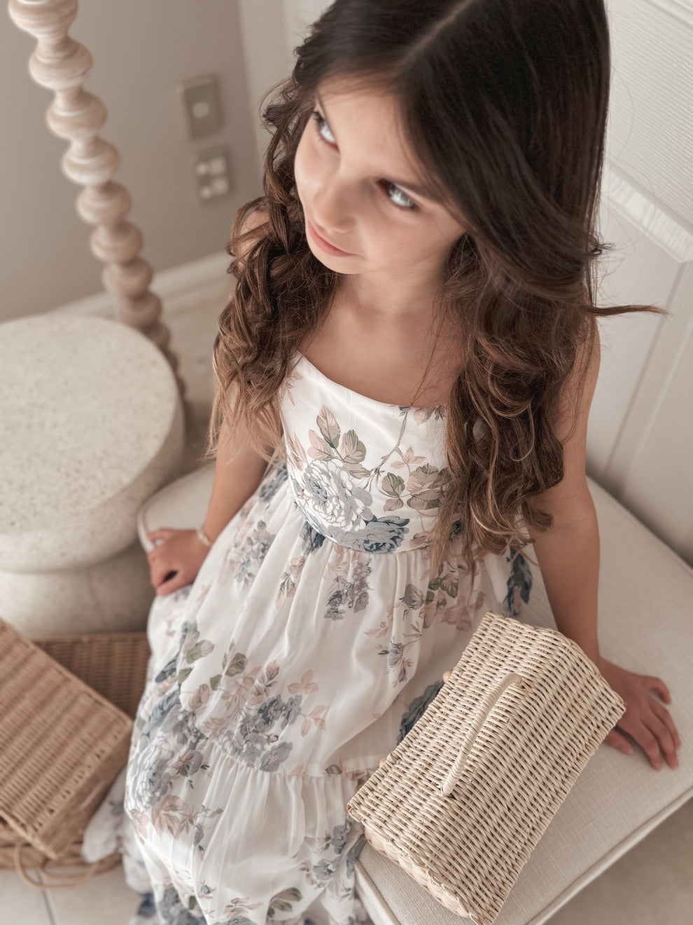 Savannah Ocean Floral Girls Chiffon Dress – Tiered Skirt Close-Up