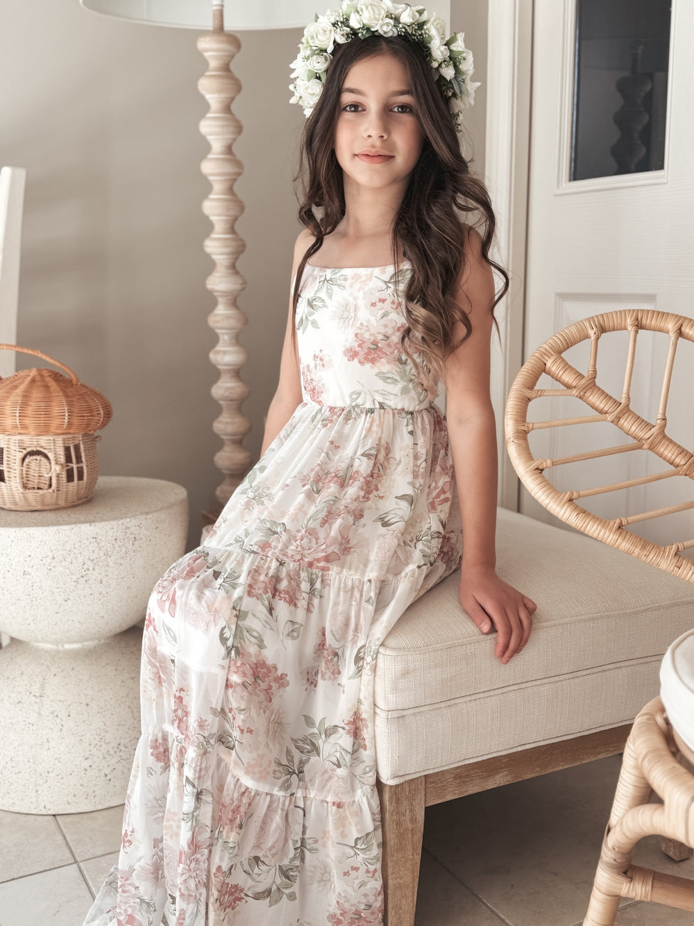 Savannah Girls Light Floral Maxi Dress