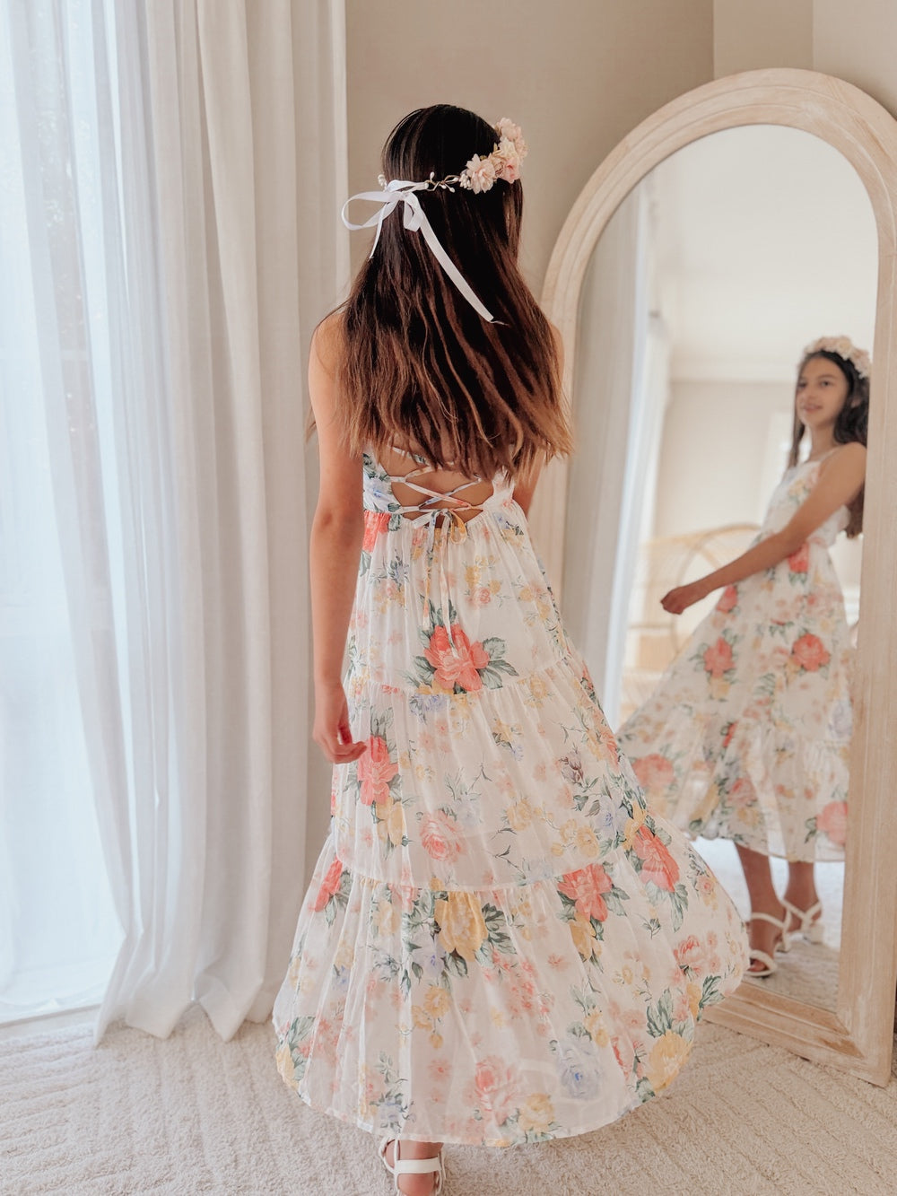 Bright floral maxi dress for older girls
