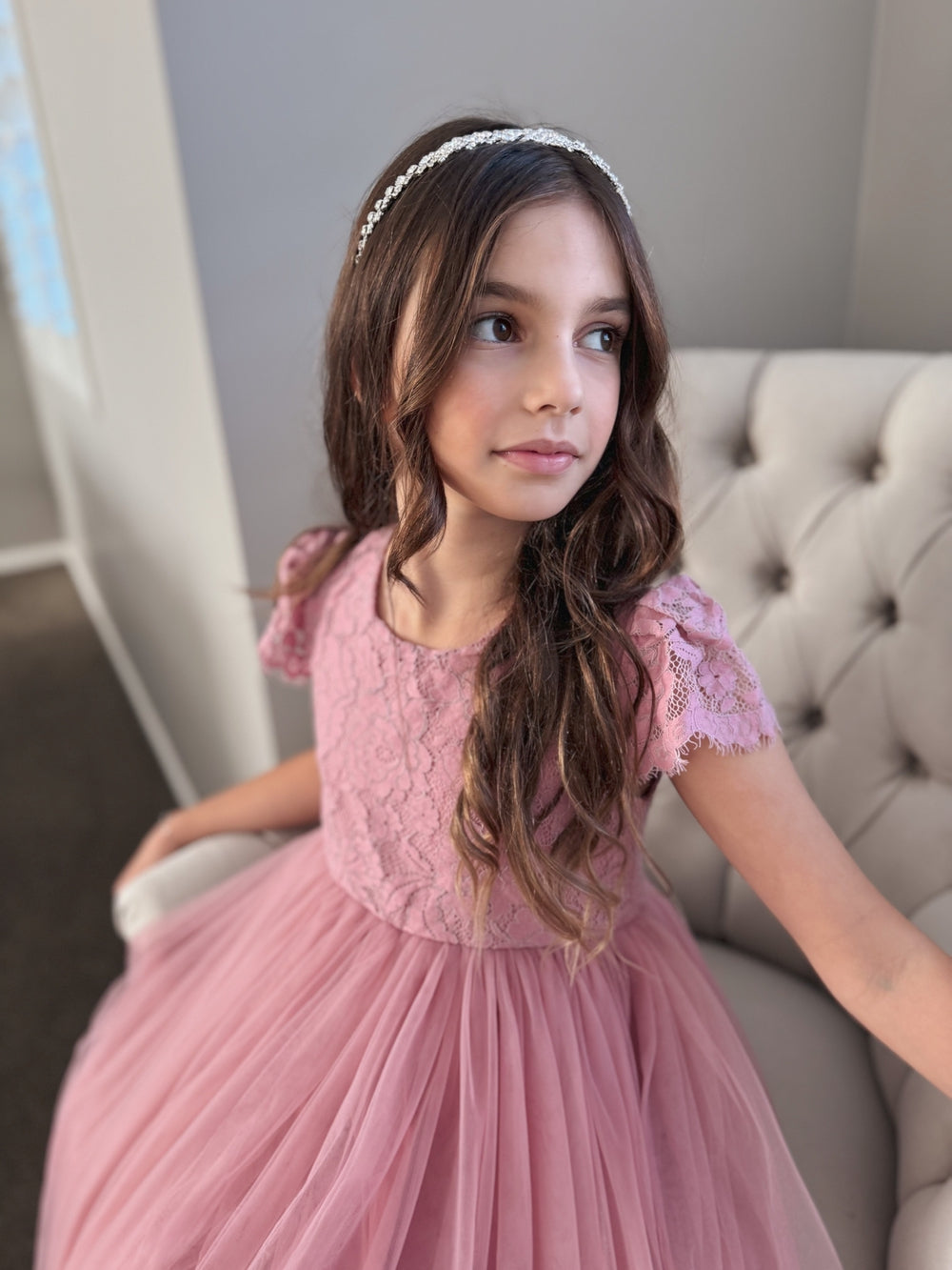 Serenade Girls Dusty Rose Lace Dress - Girls Party Dresses