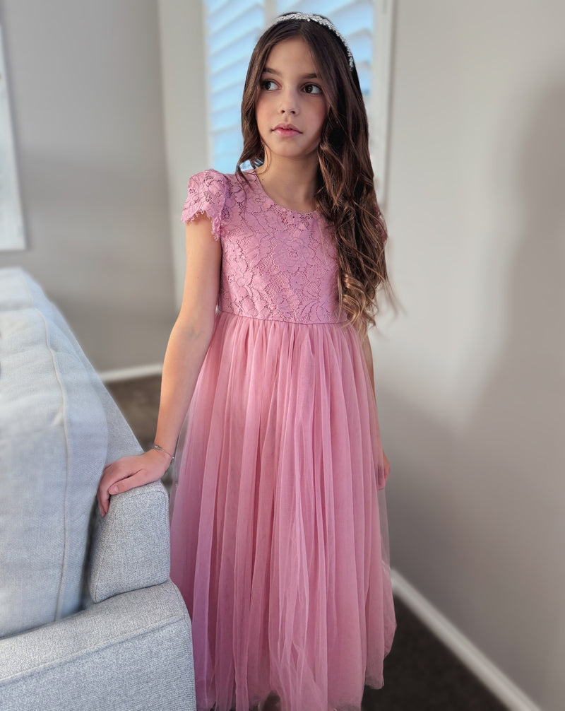 Serenade Girls Dusty Rose Lace Dress - A Little Lacey