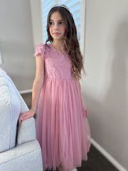 Serenade Girls Dusty Rose Lace Dress - A Little Lacey