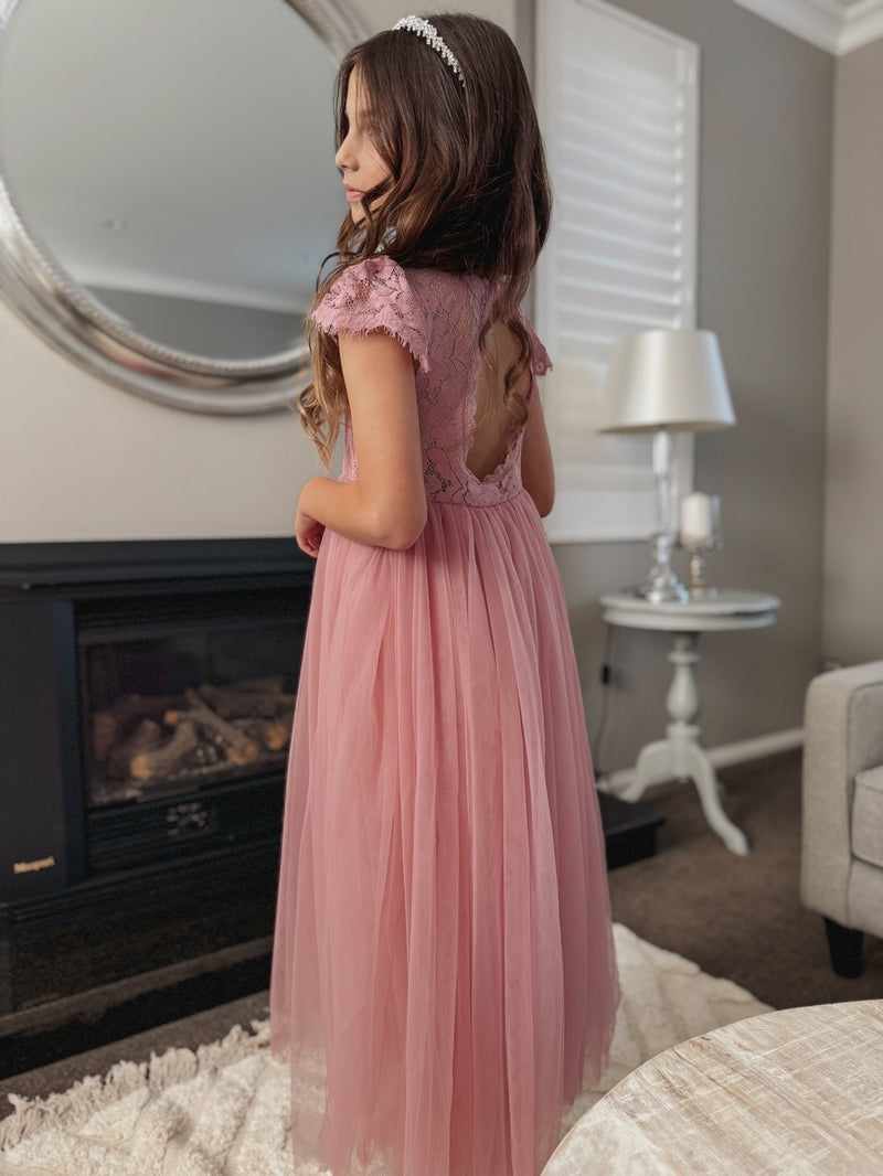 Serenade Girls Dusty Rose Lace Dress - A Little Lacey