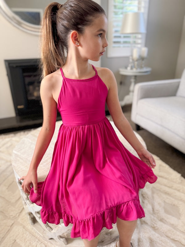 Sienna Girls Dress - Hot Pink - Girls Pink Dresses