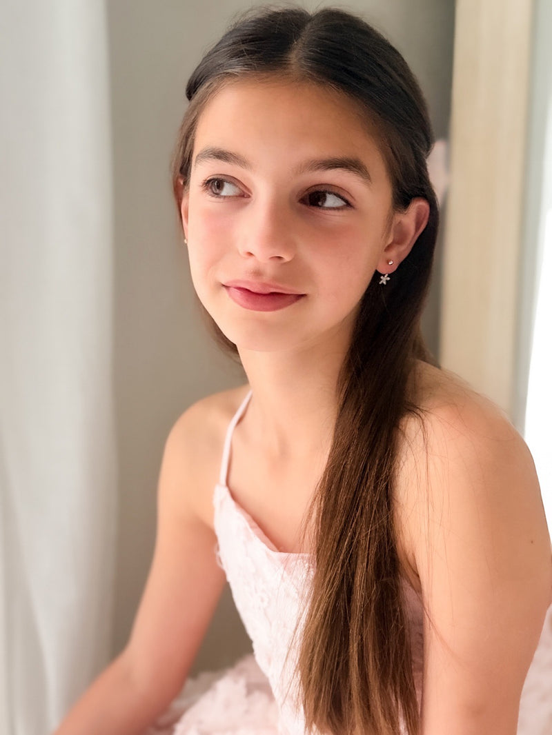 Girls Silver Flower Earrings - A Little Lacey