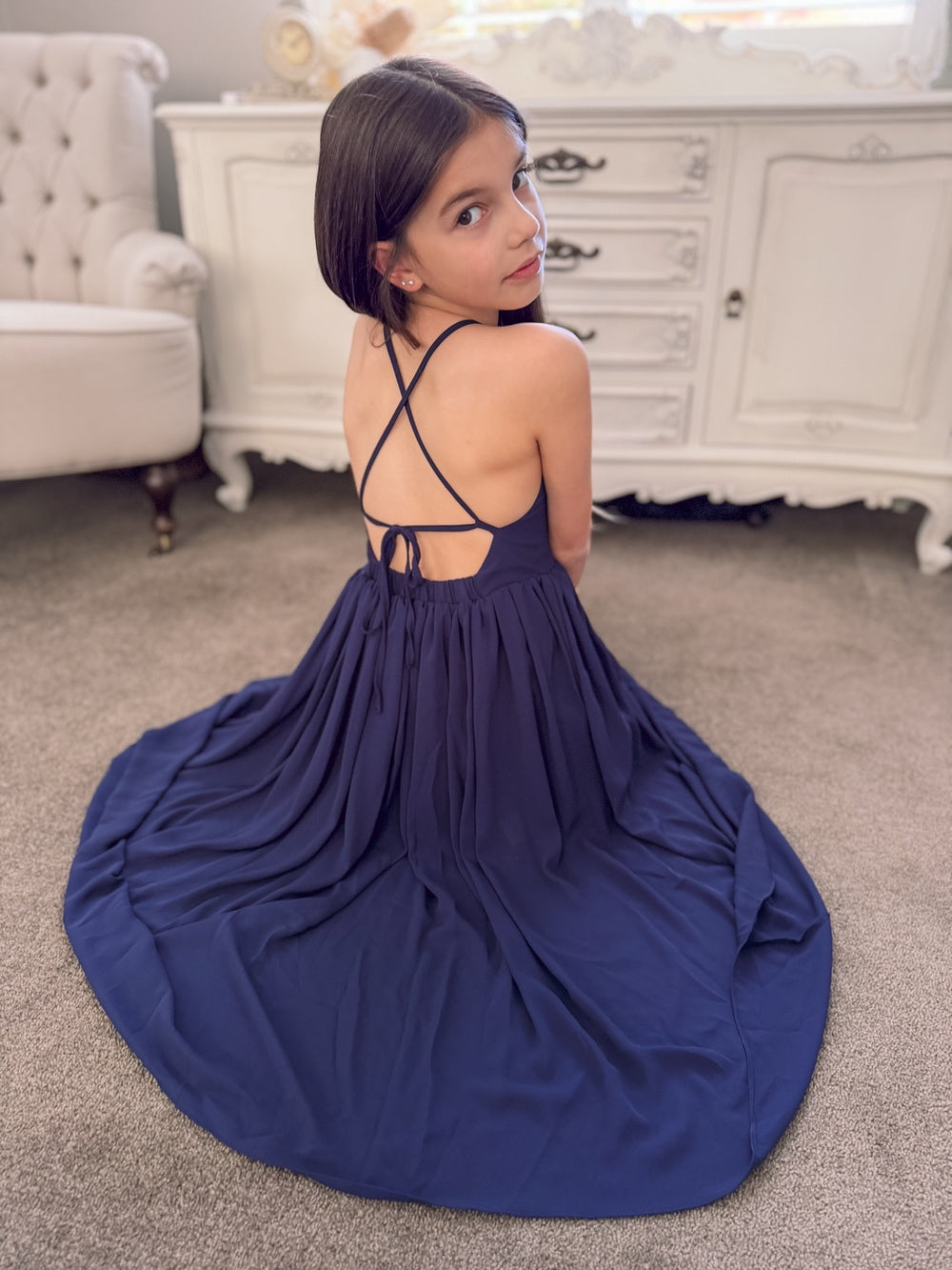 Sofia French Chiffon Navy Blue Girls Dress A Little Lacey Sofia French Chiffon Navy Blue Girls Dress A Little Lacey