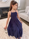 Sofia French Chiffon Navy Blue Girls Dress - A Little Lacey · Photo 16 of 17