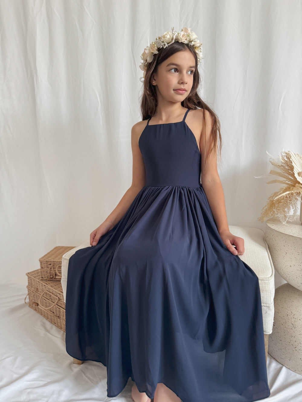 Sofia French Chiffon Navy Blue Girls Dress - All Products