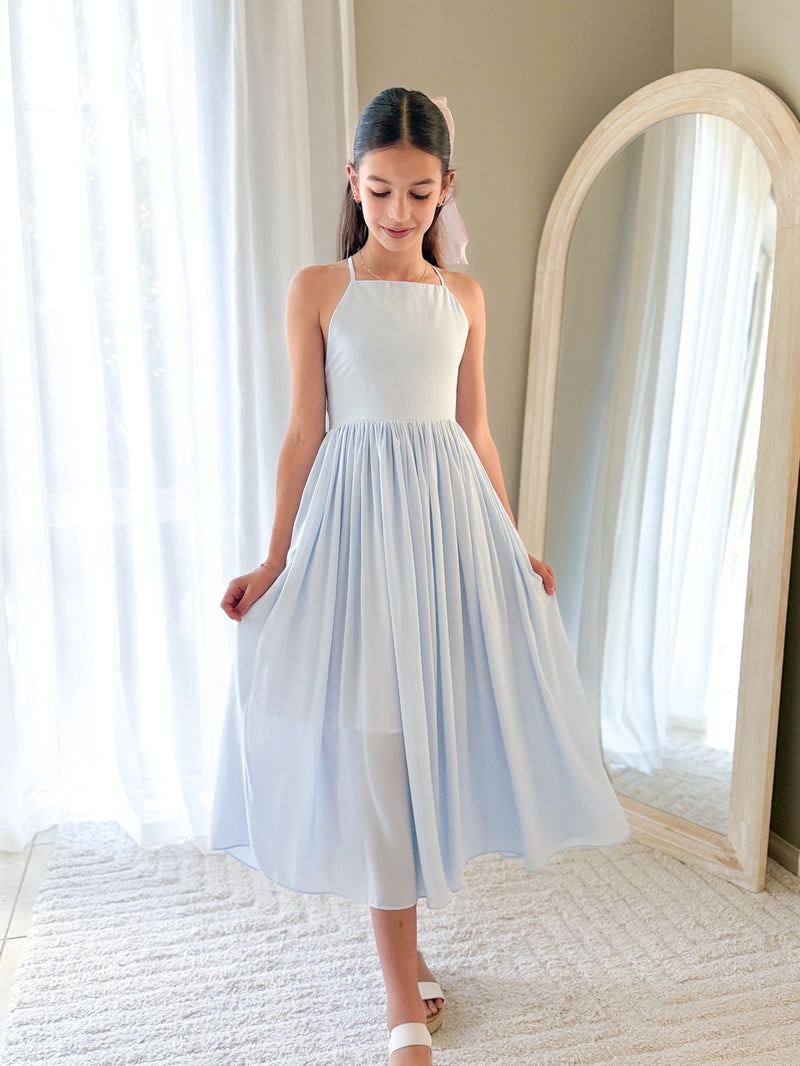 Sofia French Chiffon Light Blue Girls Dress - A Little Lacey