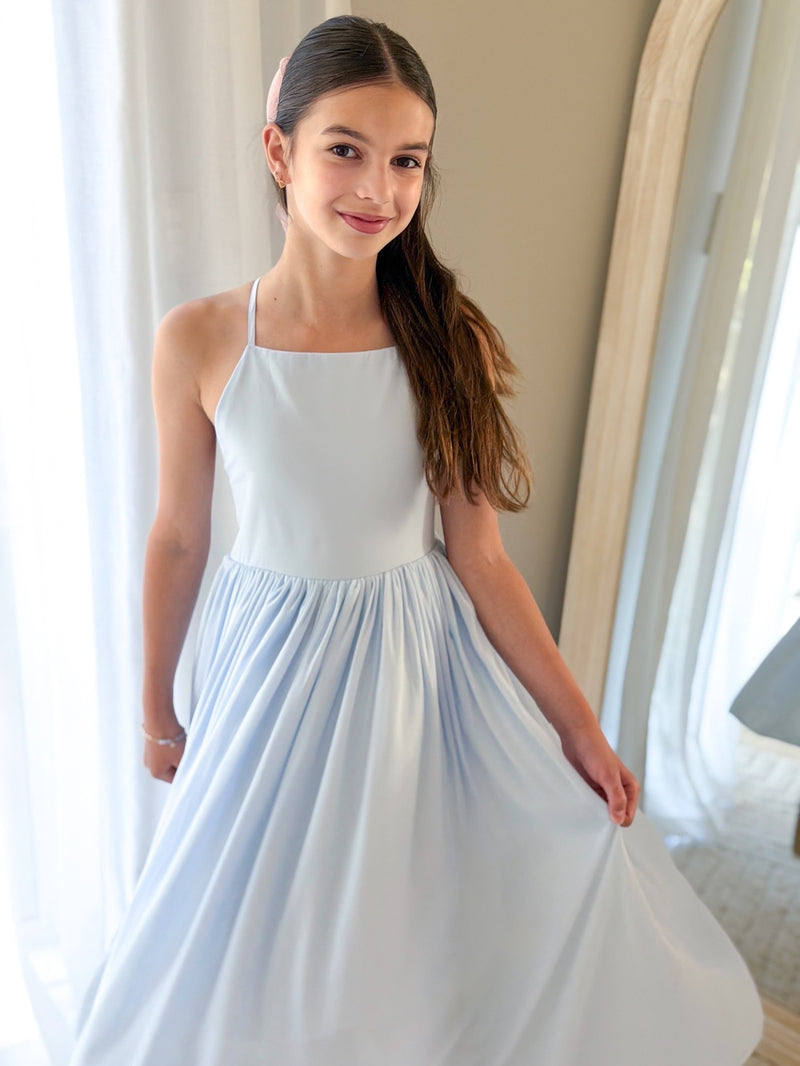 Sofia French Chiffon Light Blue Girls Dress - A Little Lacey