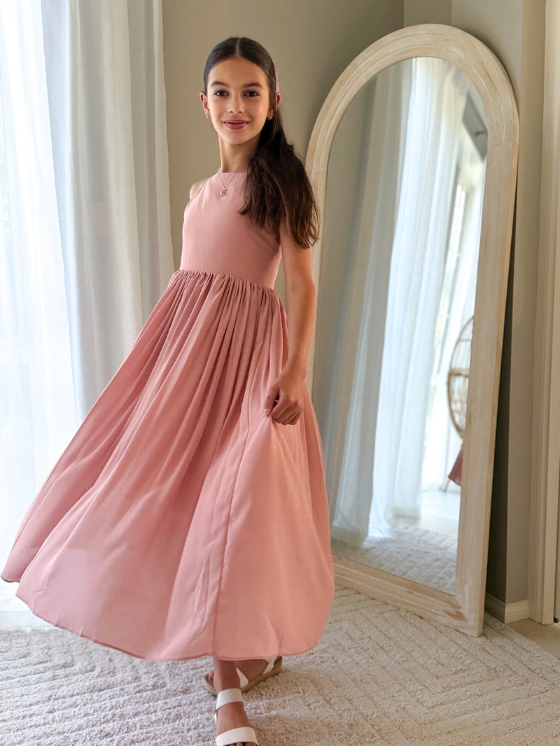 Sofia Dusty Pink French Chiffon Dress - A Little Lacey