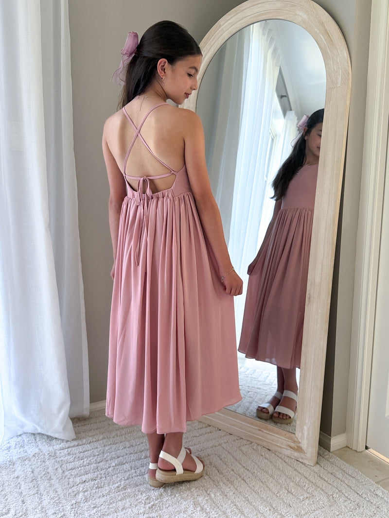 Sofia Dusty Pink French Chiffon Dress - A Little Lacey