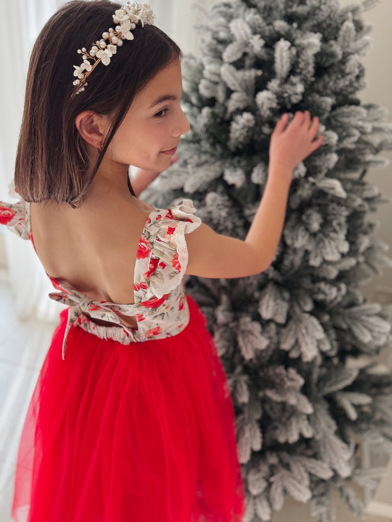 Stella Rose Girls Floral Dress - Red - A Little Lacey