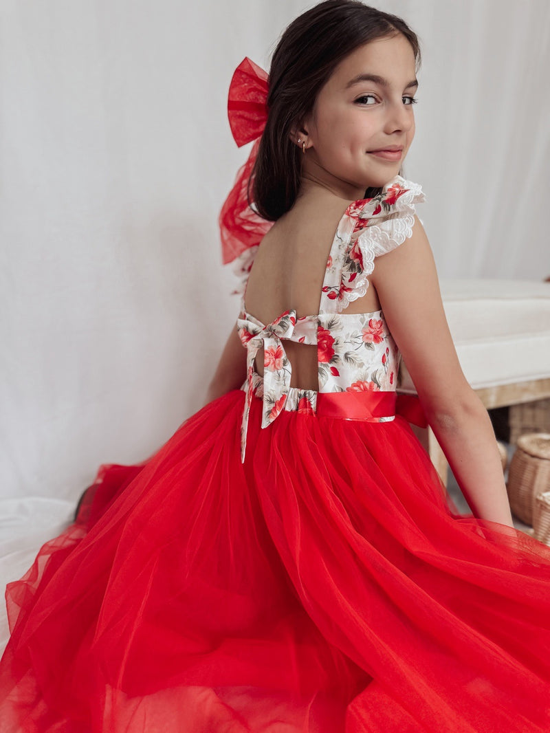 Stella Rose Girls Floral Dress - Red - A Little Lacey