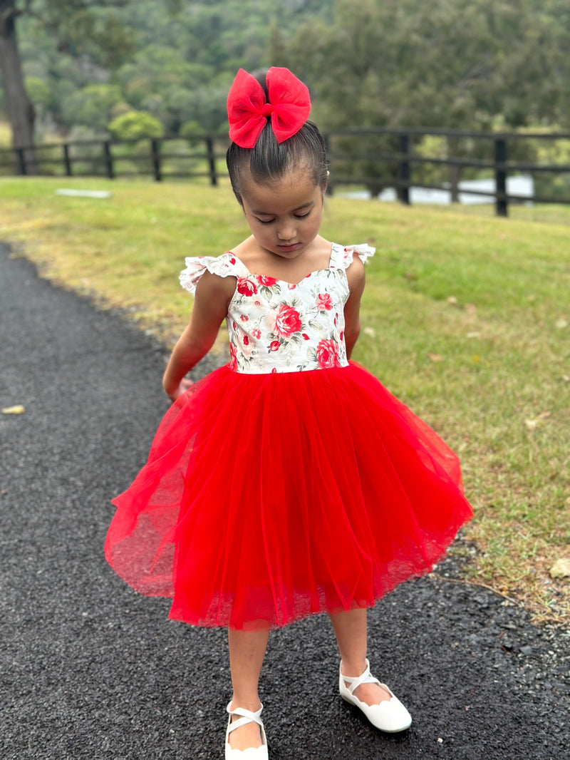 Stella Rose Girls Floral Dress - Red - A Little Lacey