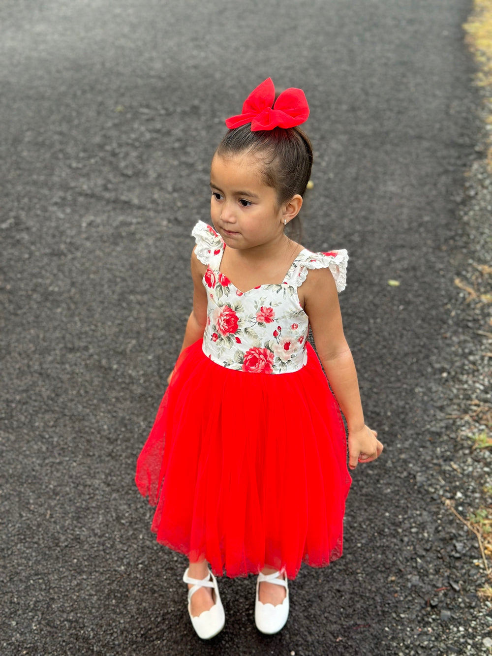 Christmas party dress for girls in motion with flowy skirt