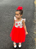 Christmas party dress for girls in motion with flowy skirt