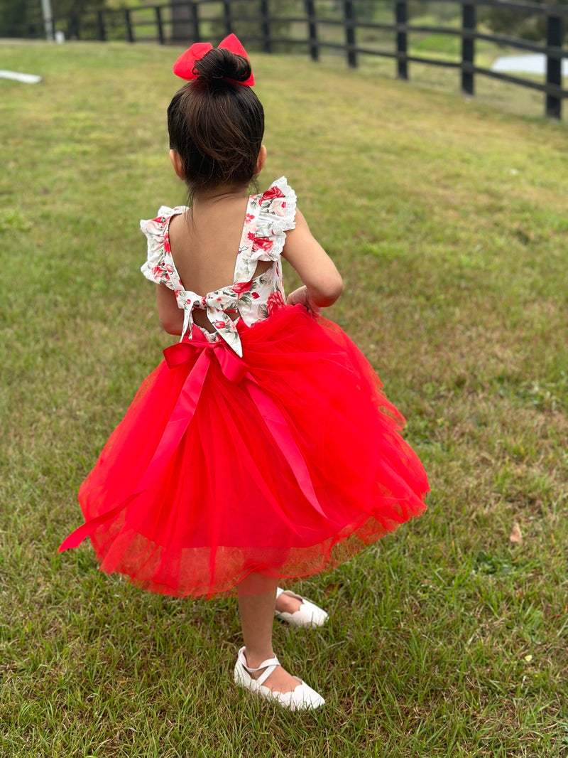 Stella Rose Girls Floral Dress - Red - A Little Lacey