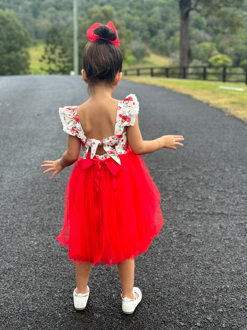 Stella Rose Girls Floral Dress - Red - A Little Lacey