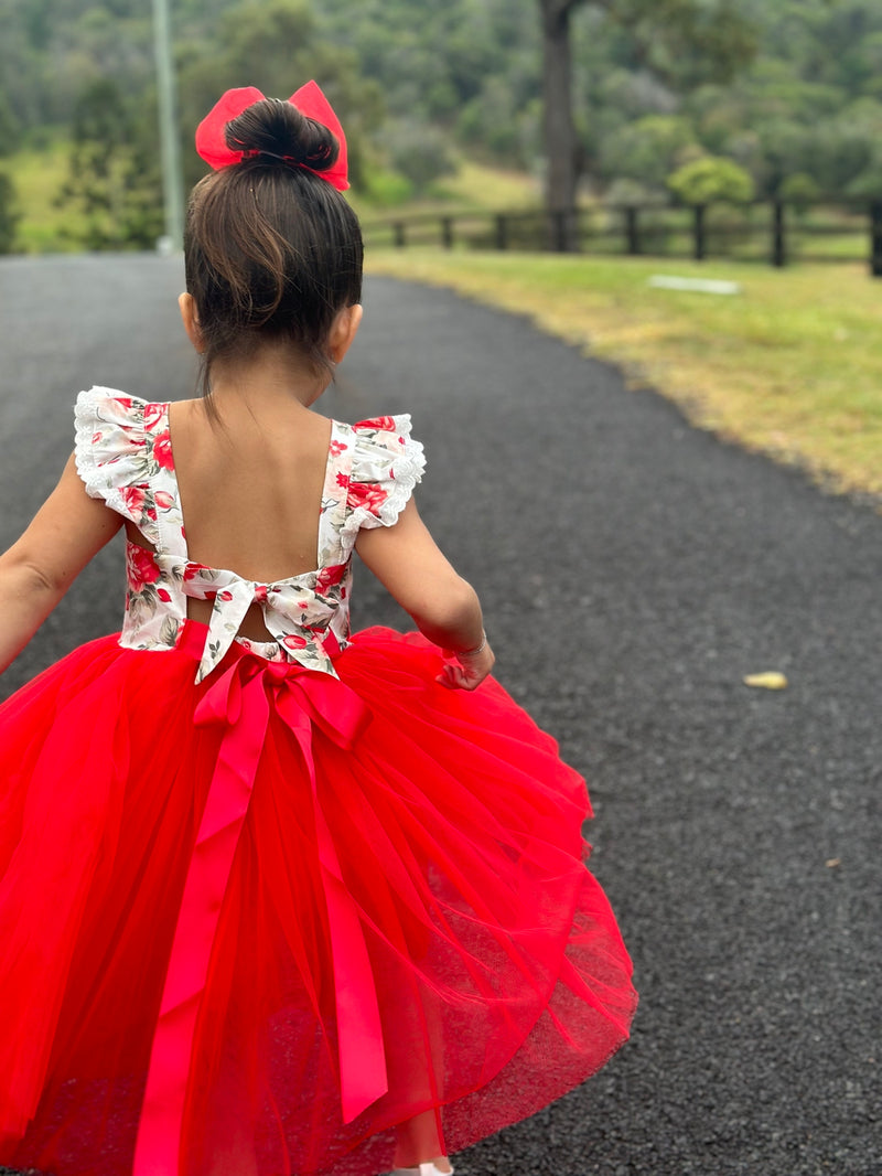 Stella Rose Girls Floral Dress - Red - A Little Lacey