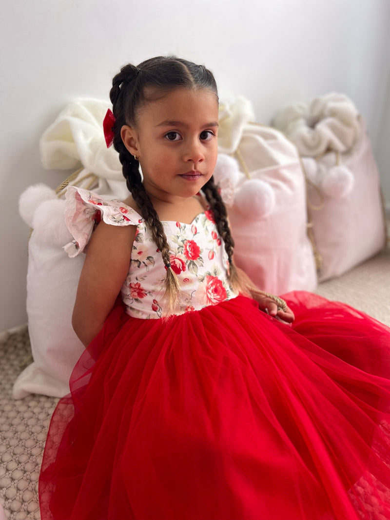 Stella Rose Girls Floral Dress - Red - A Little Lacey