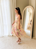 Savannah Yellow Rose junior bridesmaid dress for girls soft yellow floral maxi
