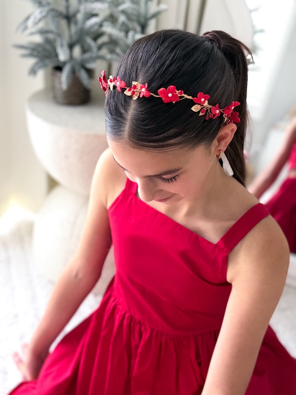 Scarlette Bloom girls red flower headpiece