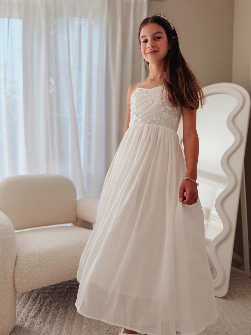 Serena Girls White Lace-Up Dress - A Little Lacey