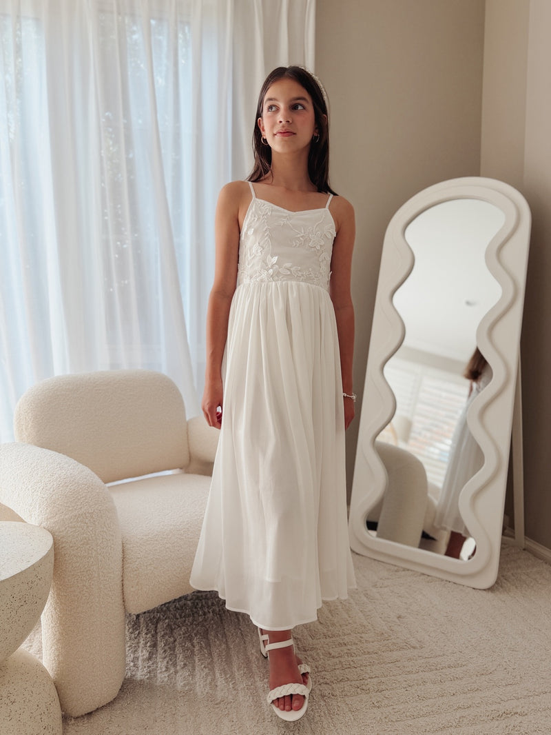 Serena Girls White Lace-Up Dress - A Little Lacey