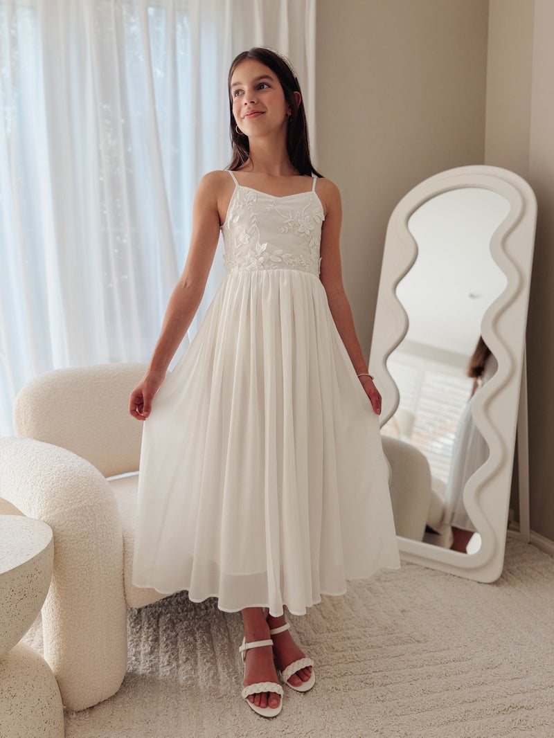 Serena Girls White Lace-Up Dress - A Little Lacey