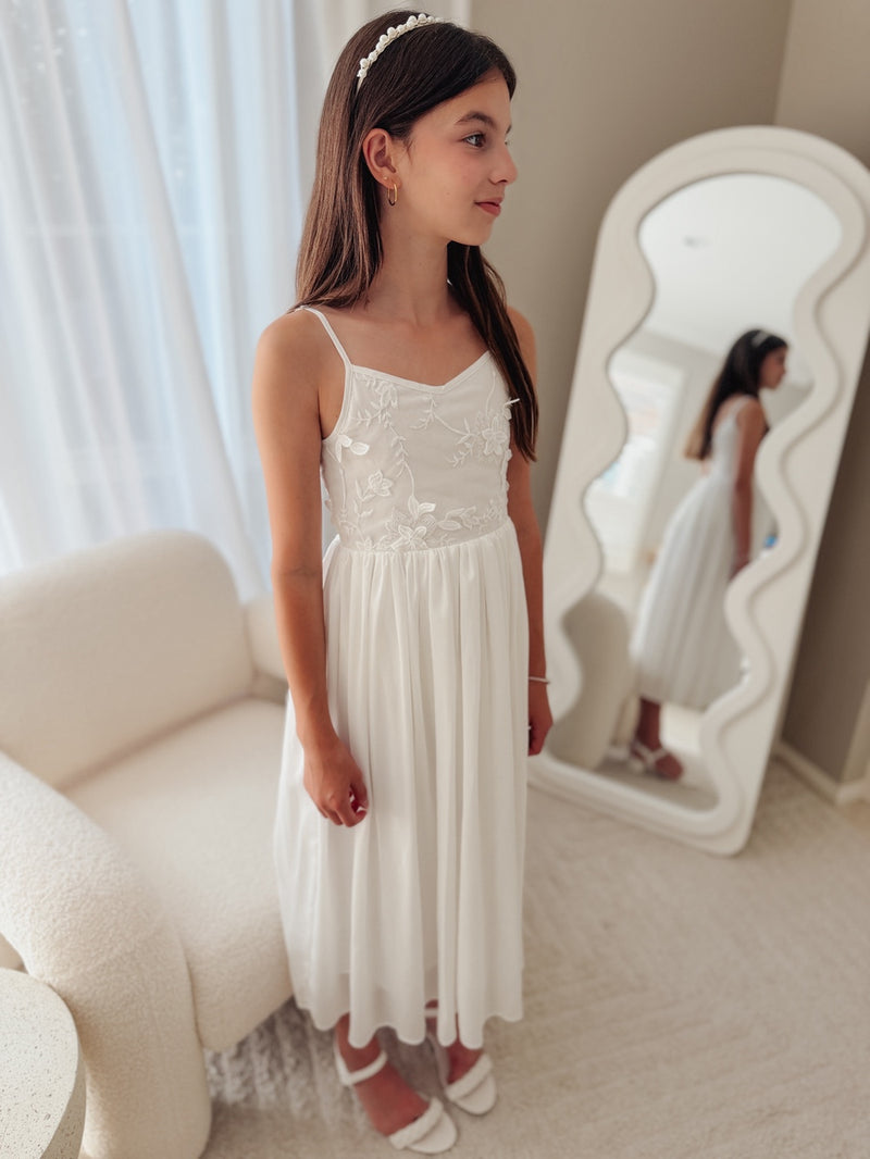 Serena Girls White Lace-Up Dress - A Little Lacey