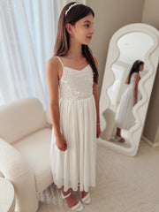 Serena Girls White Lace-Up Dress - A Little Lacey