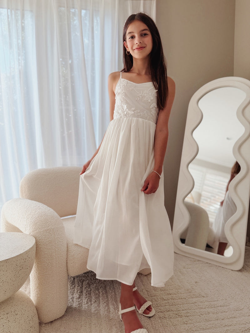 Serena Girls White Lace-Up Dress - A Little Lacey