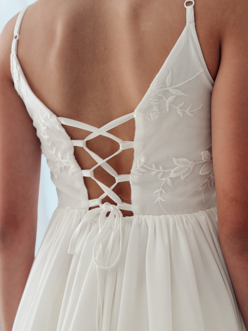 Serena Girls White Lace-Up Dress - A Little Lacey