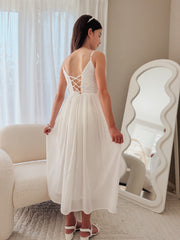 Serena Girls White Lace-Up Dress - A Little Lacey