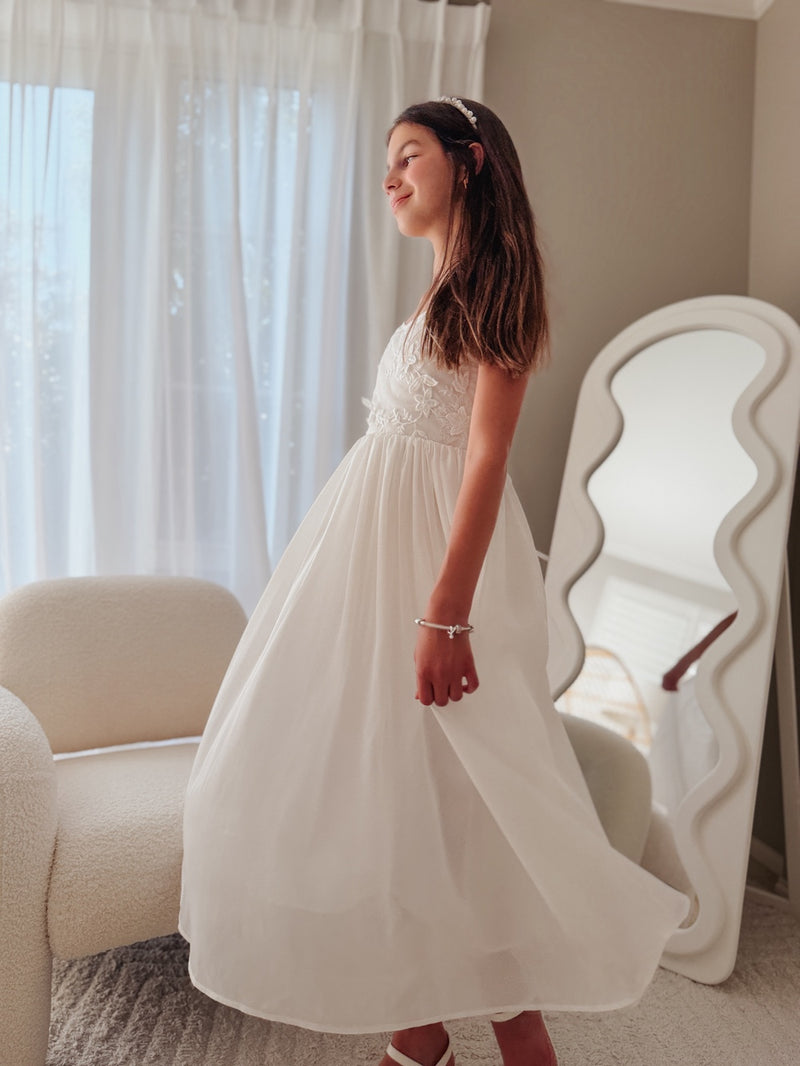 Serena Girls White Lace-Up Dress - A Little Lacey