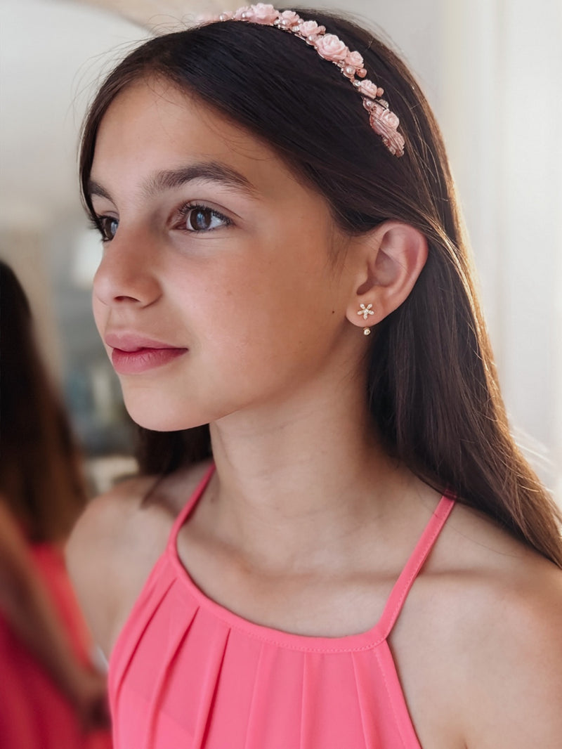 Girls Gold Flower Earrings - A Little Lacey