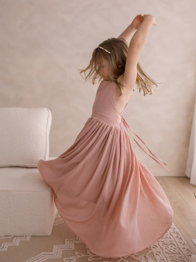 Sofia Dusty Pink French Chiffon Dress - A Little Lacey