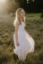 Sofia French Chiffon White Girls Dress - A Little Lacey