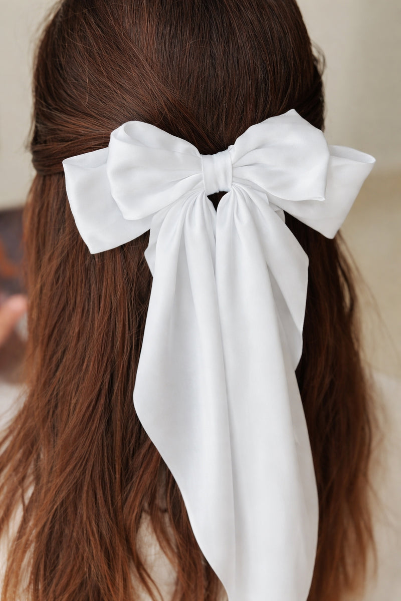Swan Tail Girls White Hair Bow - A Little Lacey