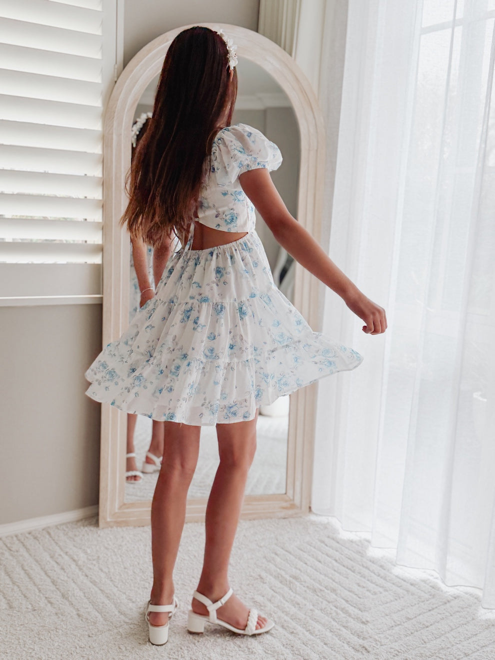 Tessa girls dress with open lace-up back