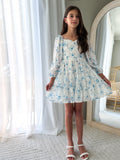 elegant blue floral dress for tween wedding guest