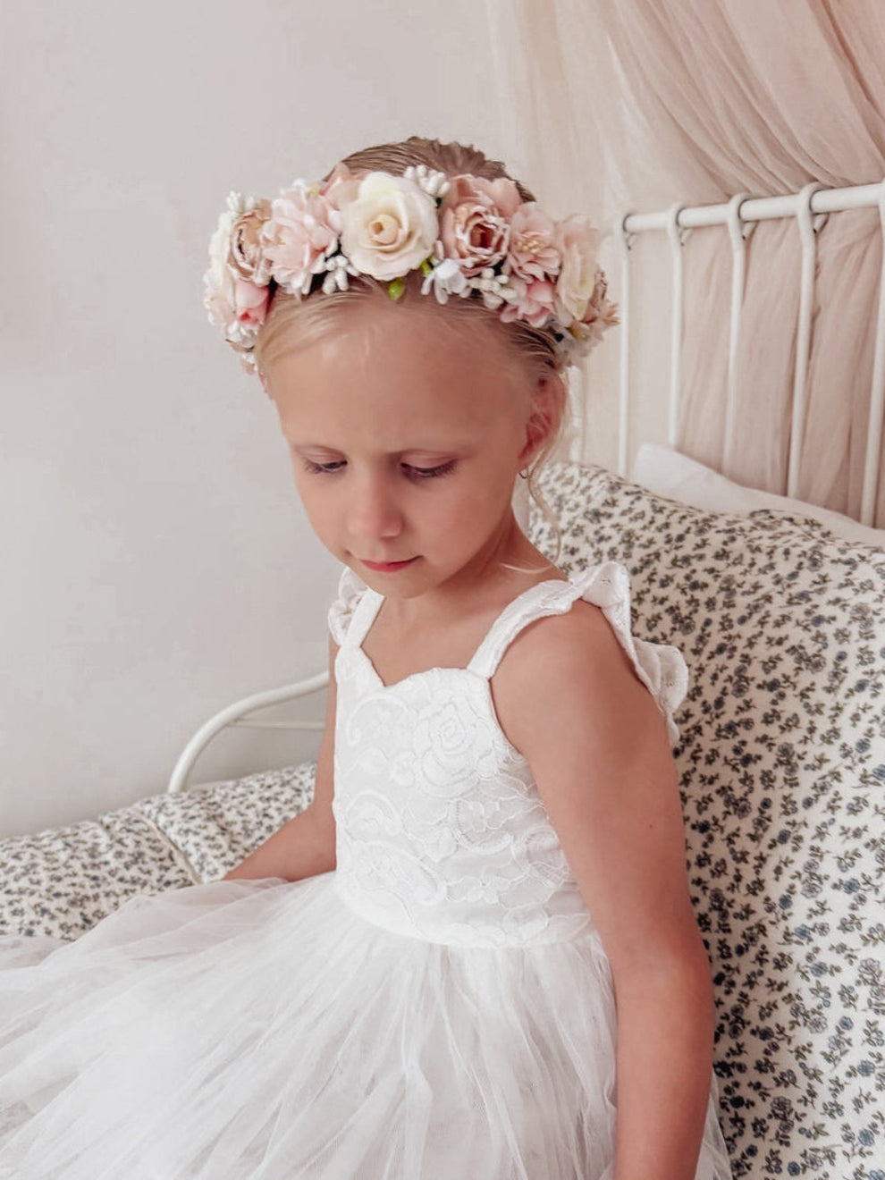 Girls pastel flower crown for weddings, parties and birthday outfits